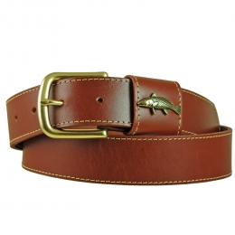 Leather Strap Belt with Brass Fish Accent
